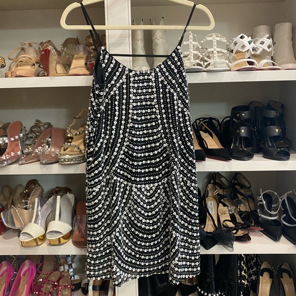 Parker Black and White Silk Sequin Beaded Kate Dress - Picture 2 of 4
